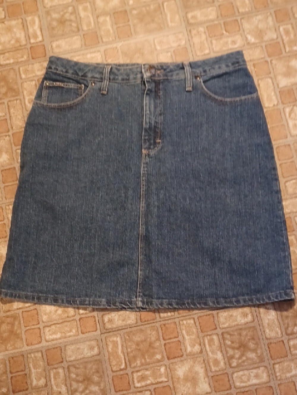 Classic Blue Denim Skirt - Women's Casual A-Line Size 12